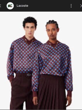 Lacoste Paris Tennis Print Blouse XS Rare Designer Top Brown Blue NWT